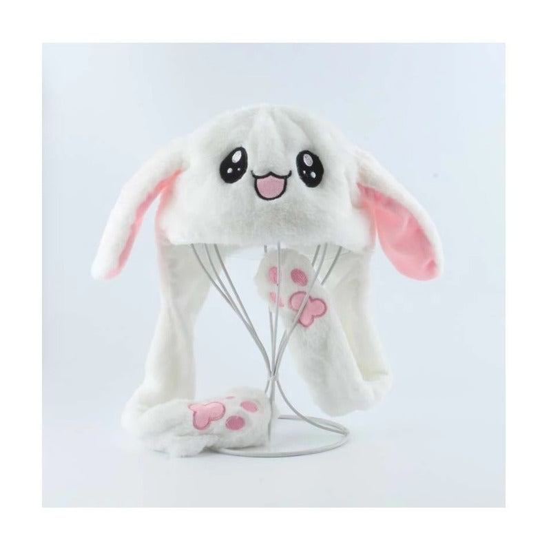 Gorro Sonbrero Niñas Conejo Orejas Movibles Suave Termico Blanco-blanco Único
