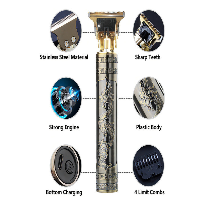 Rasuradora Eléctrica Dorada Dragon Acero Inoxidable Usb 4 Peines Dorado