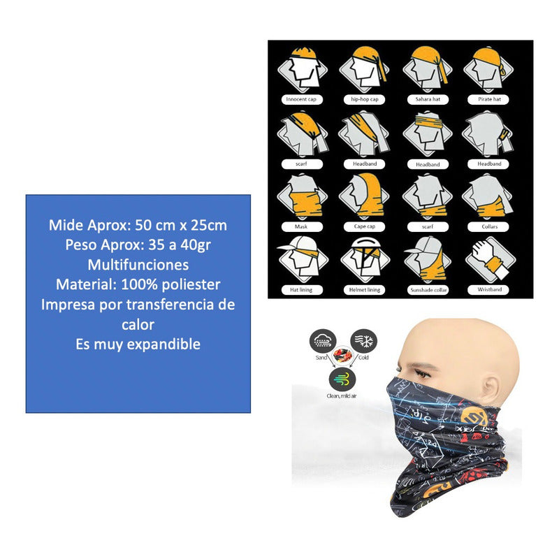 70 Bandana Mascara Bufanda Moto Tactico +180 Modelos Multicolor Bandana