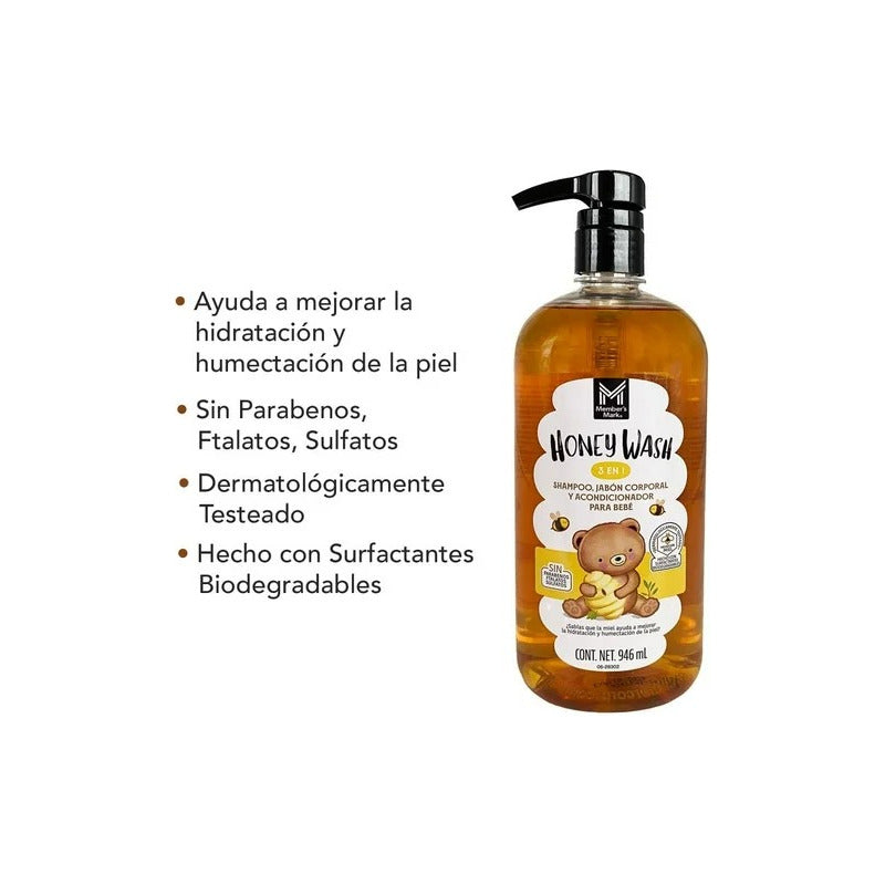 Shampoo Honey Wash Para Bebe 3 En 1 Members Mark 946 Ml