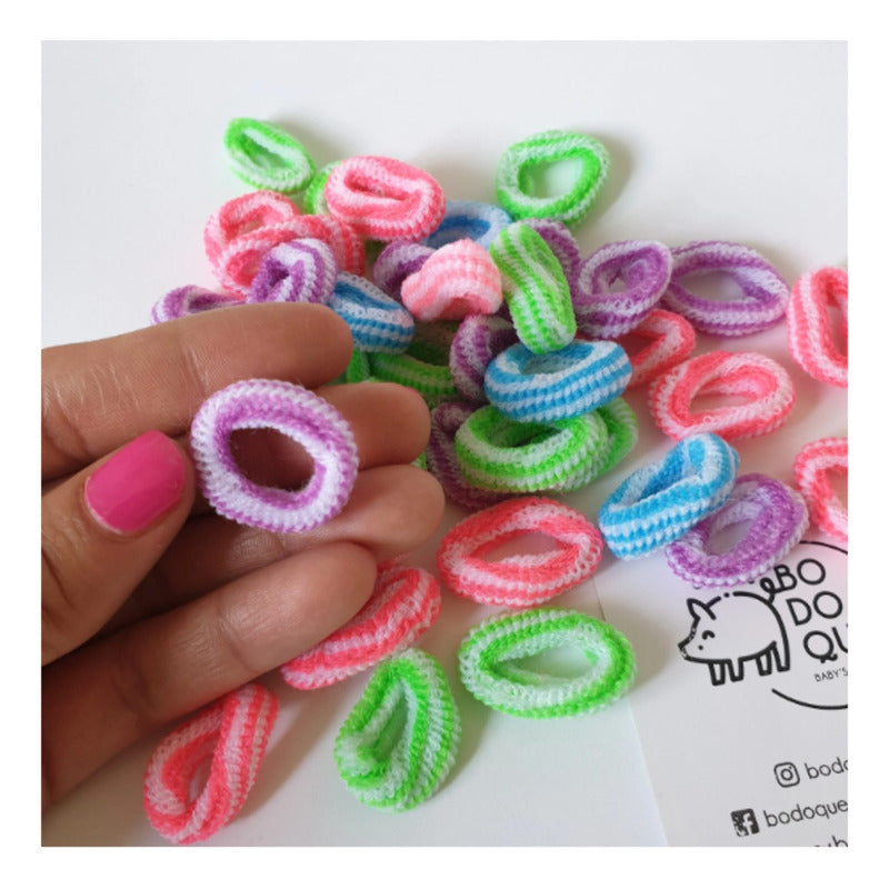 100 Mini Donitas Para Cabello, Banditas Peinados, Rayitas. Multicolor