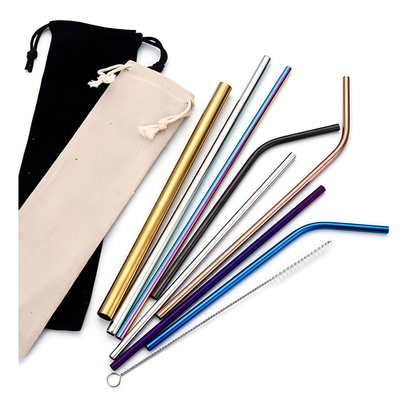 60 Set 3 Popotes Acero Inox Metalico Reusable Colores Color