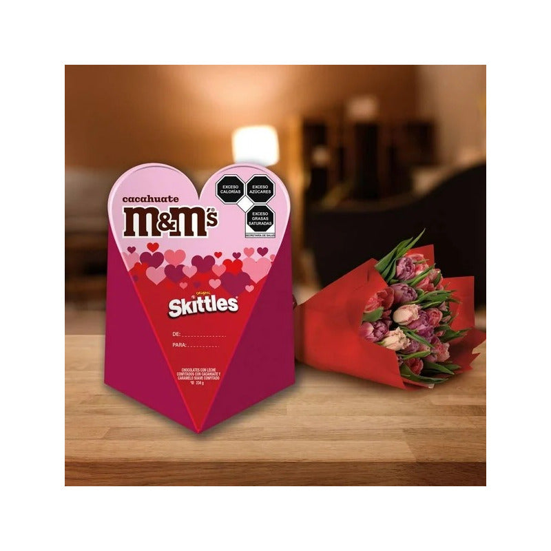 Caja De Chocolates M&ms Skittles Pack Corazon Valentine 234g