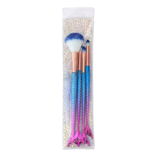 Brochas De Maquillaje Sirena Tornasol 4pz Pincel Sombra Ojos Color Multicolor