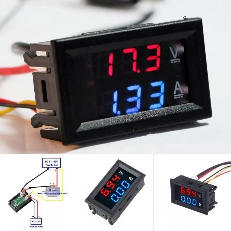 Mini Voltimetro Digital Led Dc Pantalla Dual Rojo Azul Amp