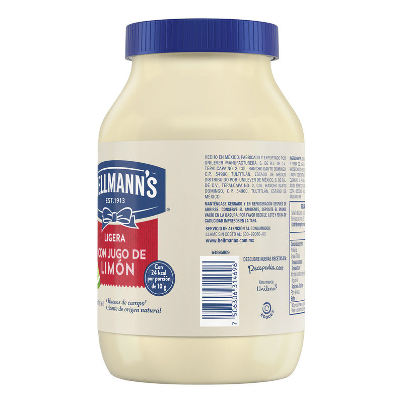 Mayonesa Hellmanns Ligera Con Jugo De Limon 1 Kg