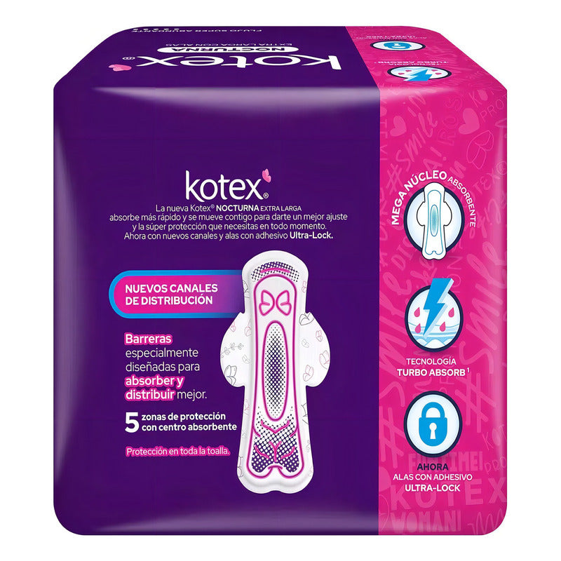Toalla Femenina Kotex Nocturna Extra Larga Con Alas 50 Pzas Nuevos Canales De Distribuicion