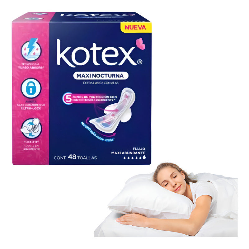 Toallas Kotex Femeninas Maxi Nocturna Con Alas 48 Piezas - Eurotruck Mexico
