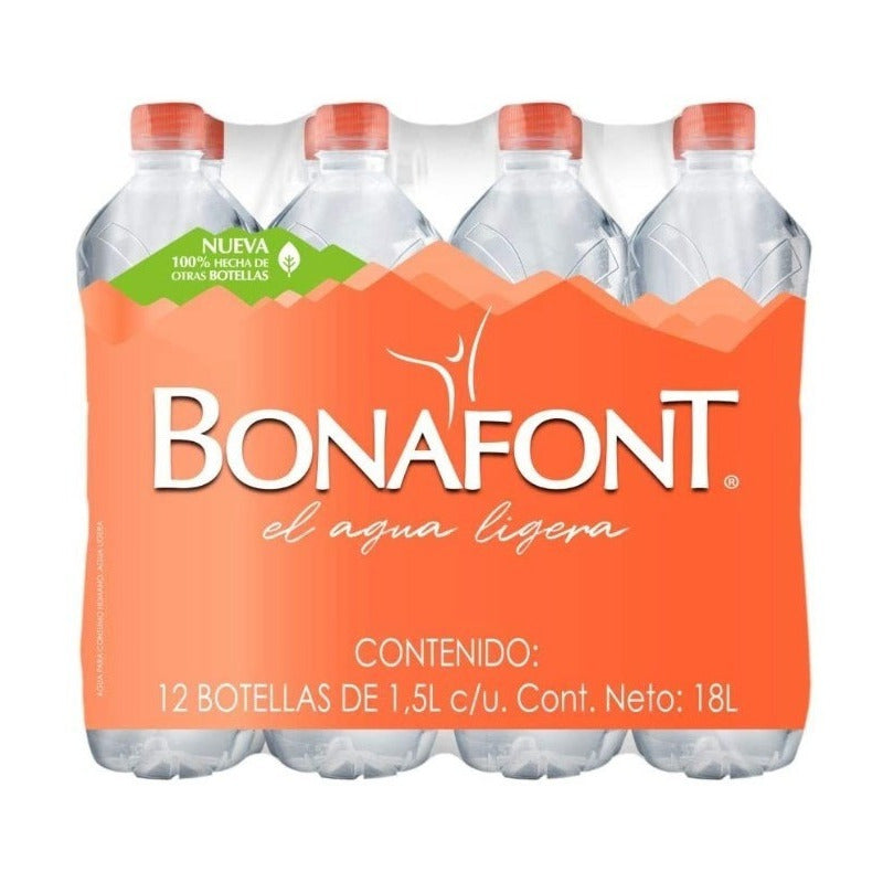 Agua Natural Bonafont 12 Piezas De 1.5 Litros Purificada
