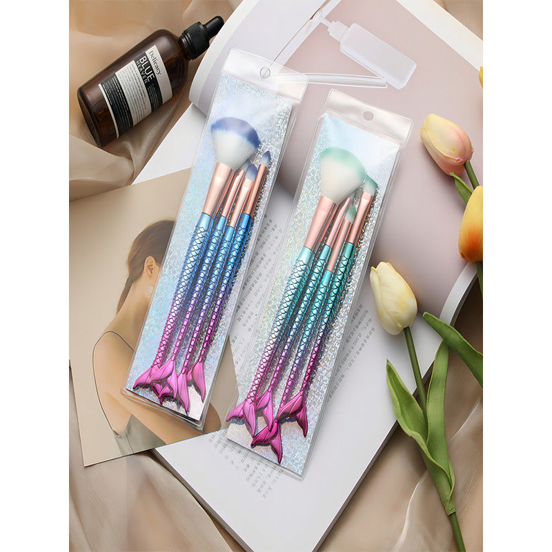 Brochas De Maquillaje Sirena Tornasol 4pz Pincel Sombra Ojos Color Multicolor
