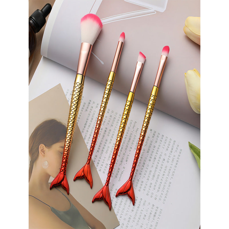 Brochas De Maquillaje Sirena Tornasol 4pz Pincel Sombra Ojos Color Multicolor