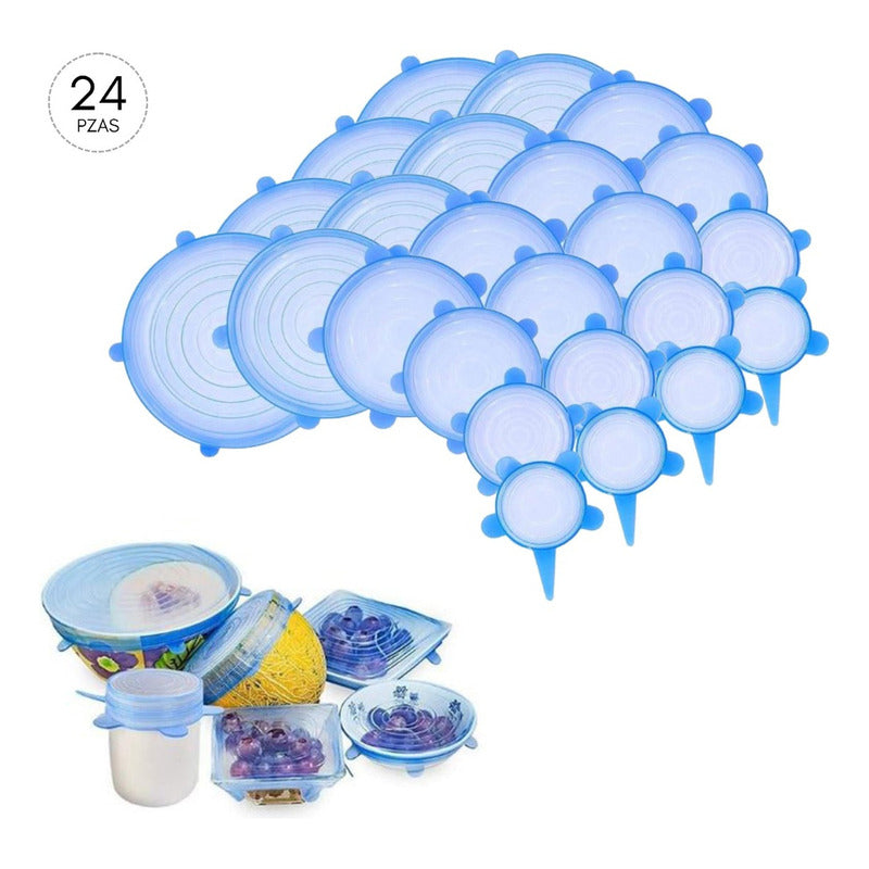 24 Tapa Silicon Flexible Ajustable Antiderrame Reusable