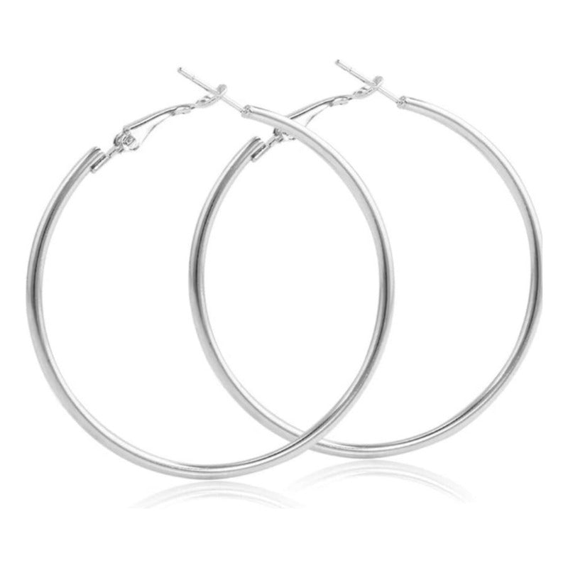 Pendientes De Aro Grande Metal Brillante Acero, Dama