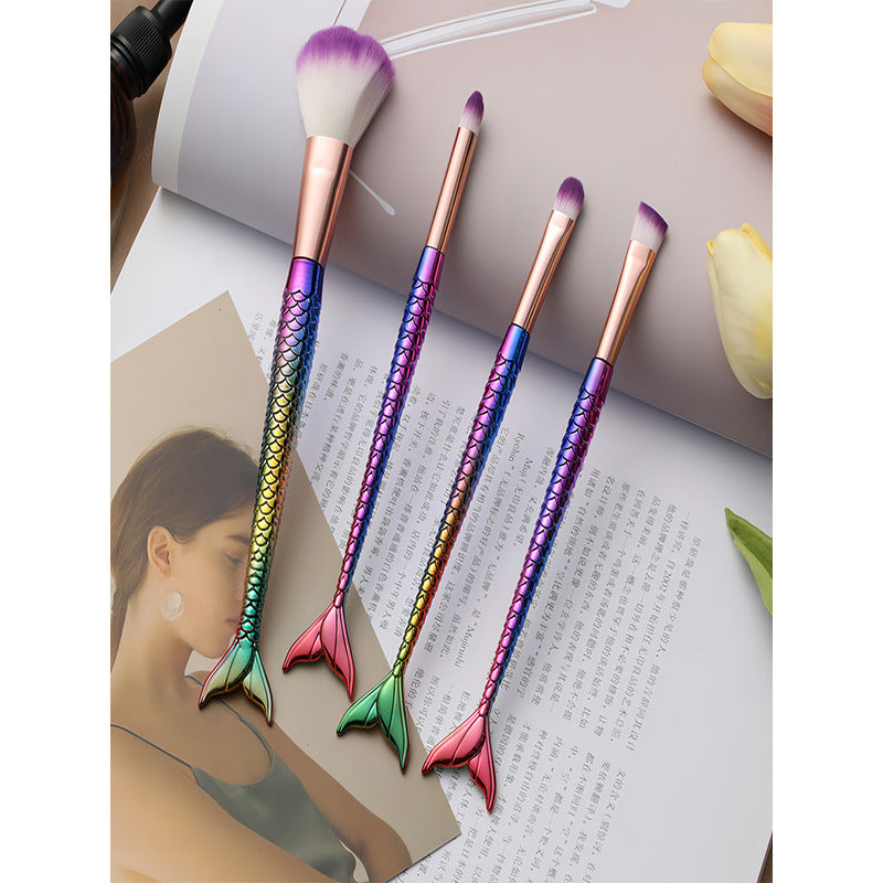 Brochas De Maquillaje Sirena Tornasol 4pz Pincel Sombra Ojos Color Multicolor
