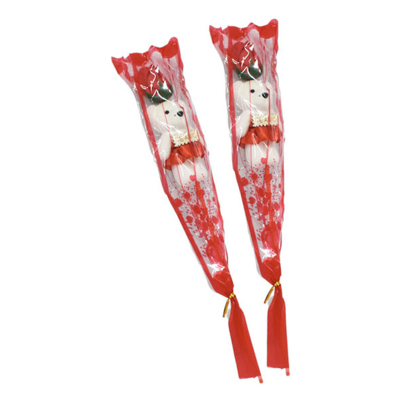 Rosa Artificial Roja Con Osito Peluche Paquete 12 Piezas Rojo