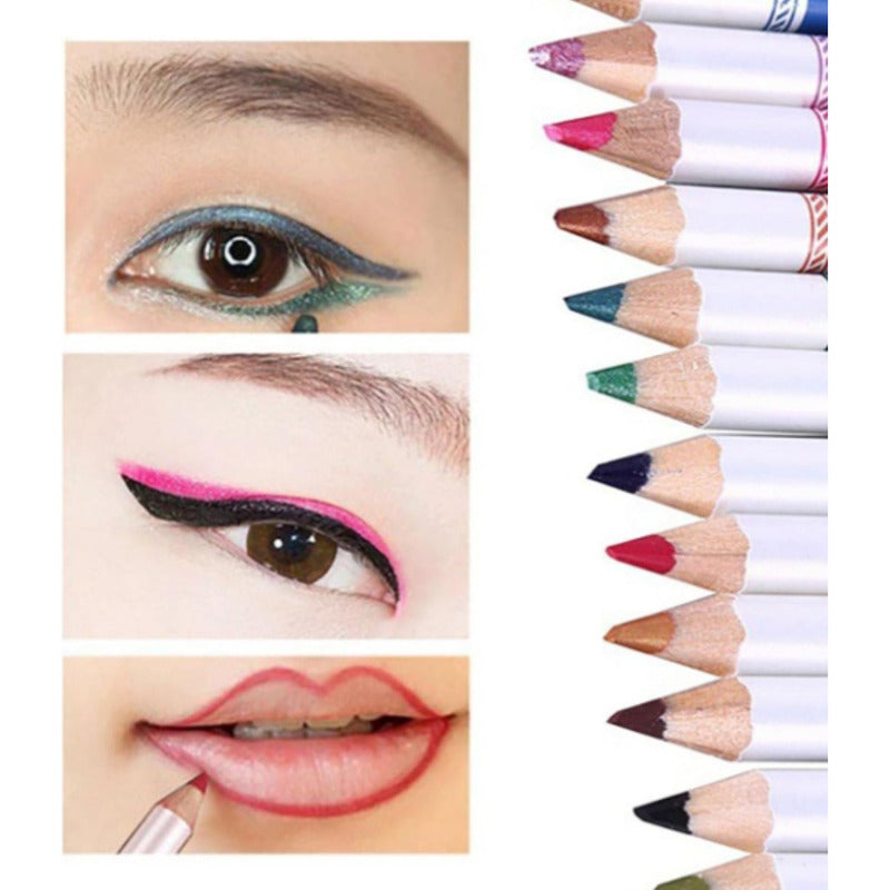 Set 12 Lápices Delineador De Ojos Impermeable Larga Duración Multicolor Metalizado