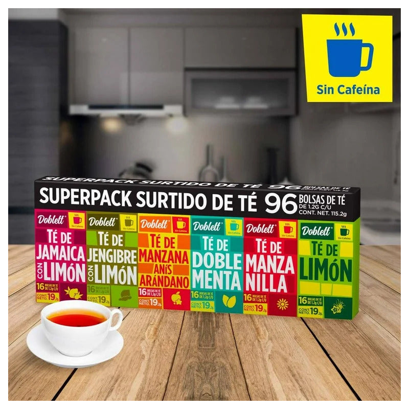 Té Surtido Doblett 96 Unidades De 6 Sabores Sin Cafeina