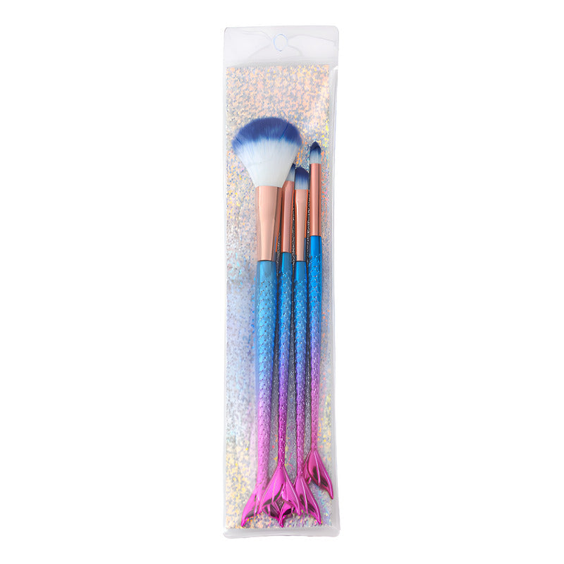 Brochas De Maquillaje Sirena Tornasol 4pz Pincel Sombra Ojos Multicolor
