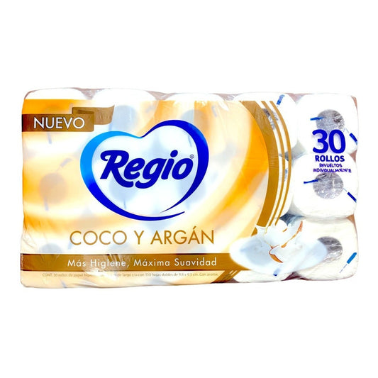 Papel Higienico Regio Coco Y Argan 30 Rollos Maxima Suavidad