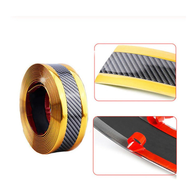 Moldura Cinta Fibra Carbono Cromada Estribos Jetta 5cm X 5m