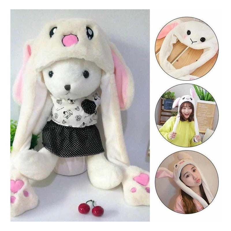 Gorro Sonbrero Niñas Conejo Orejas Movibles Suave Termico Blanco-blanco Único