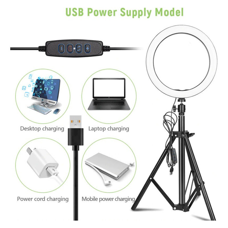 Aro Anillo De Luz Led 26 Cm 3 Colores Regulable 10 Pulgadas