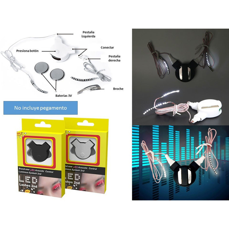 Pestañas Luz Led Maquillaje Lashes Antros Difraz Halloween