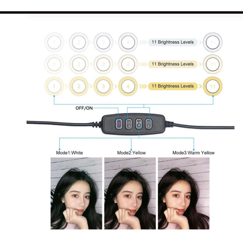 Aro Anillo De Luz Led 26 Cm 3 Colores Regulable 10 Pulgadas