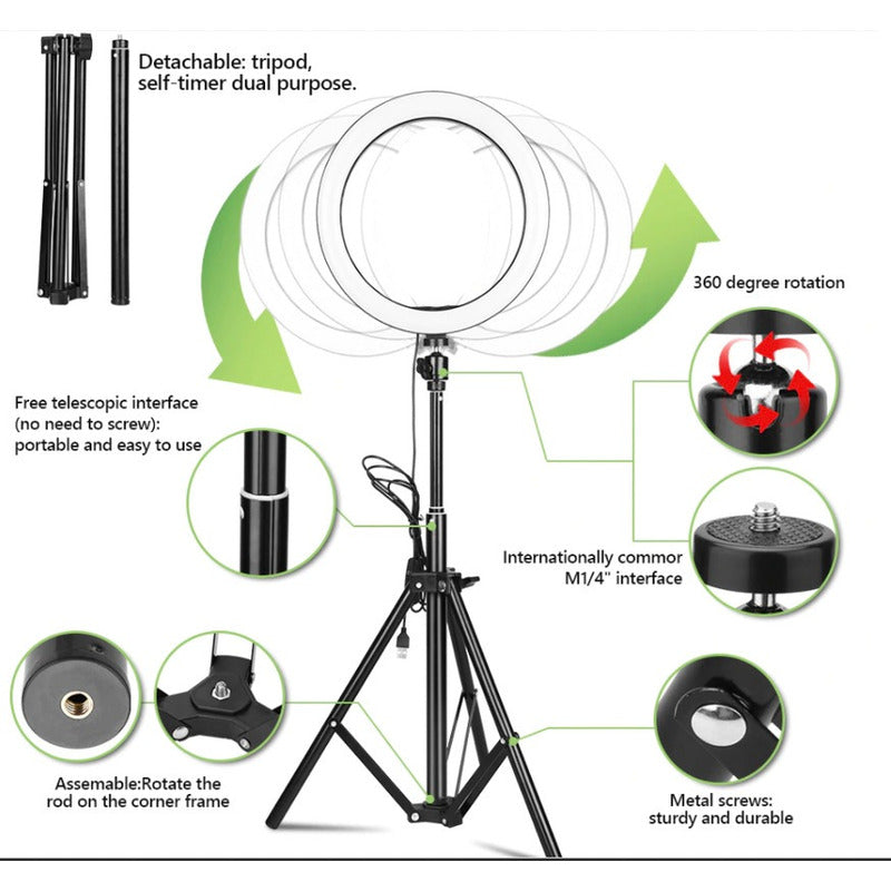 Aro Anillo De Luz Led 26 Cm 3 Colores Regulable 10 Pulgadas