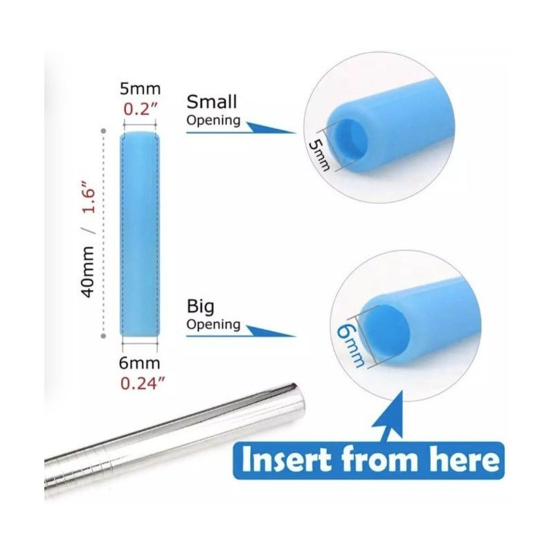30 Boquillas Silicona Para Popotes 6mm Acero Inoxidable